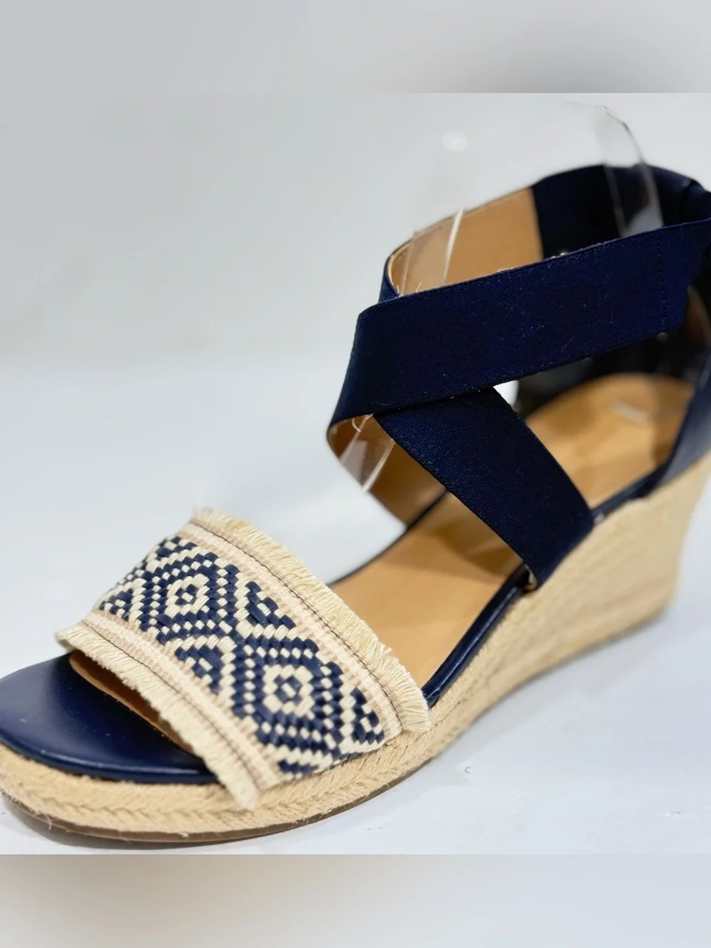 Tommy Hilfiger TWGEMINA  Navy & Cream Espadrille Jute 3” Wedge Sandals Size 8.5